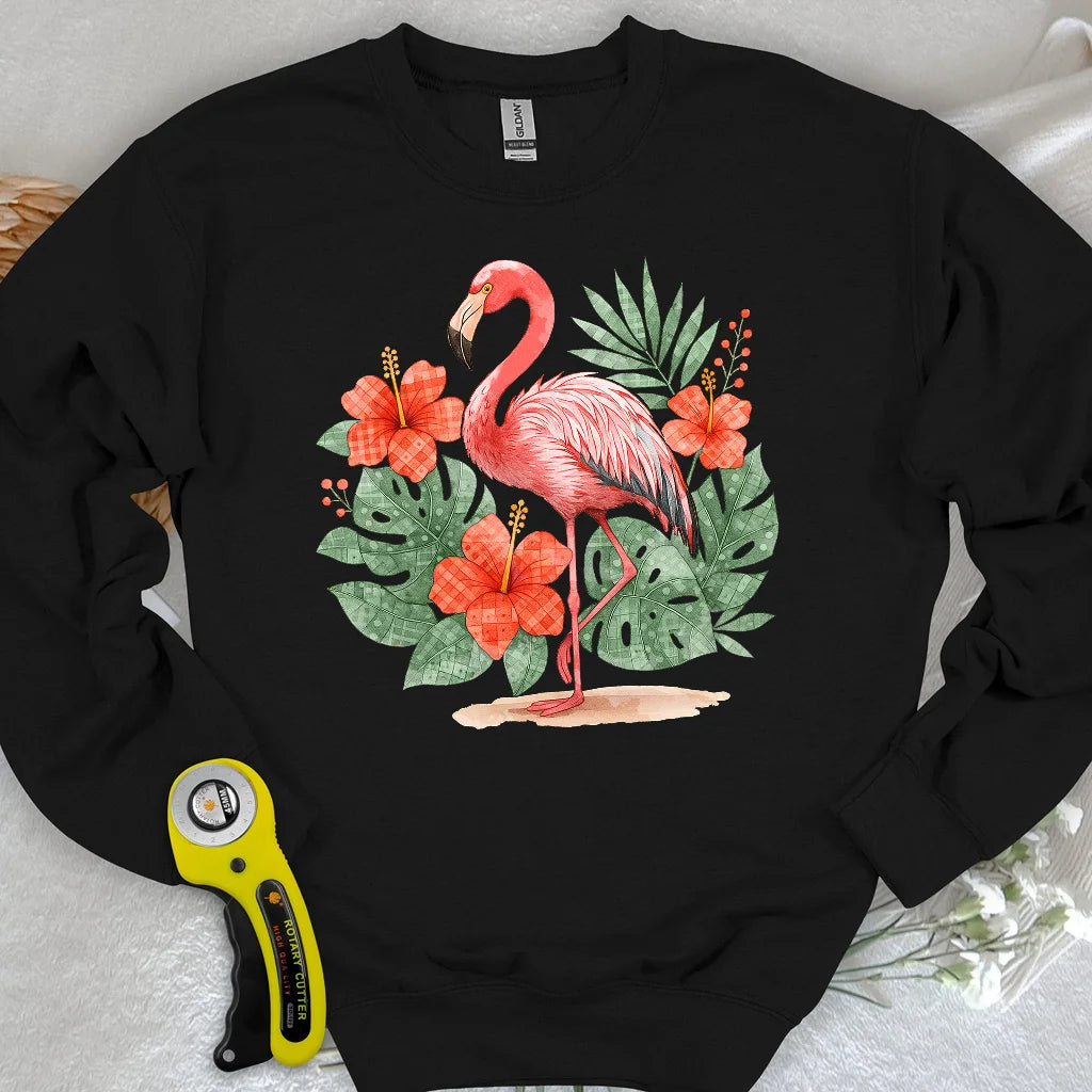 Flamingo- & Blumen-Patchwork-Sweatshirt