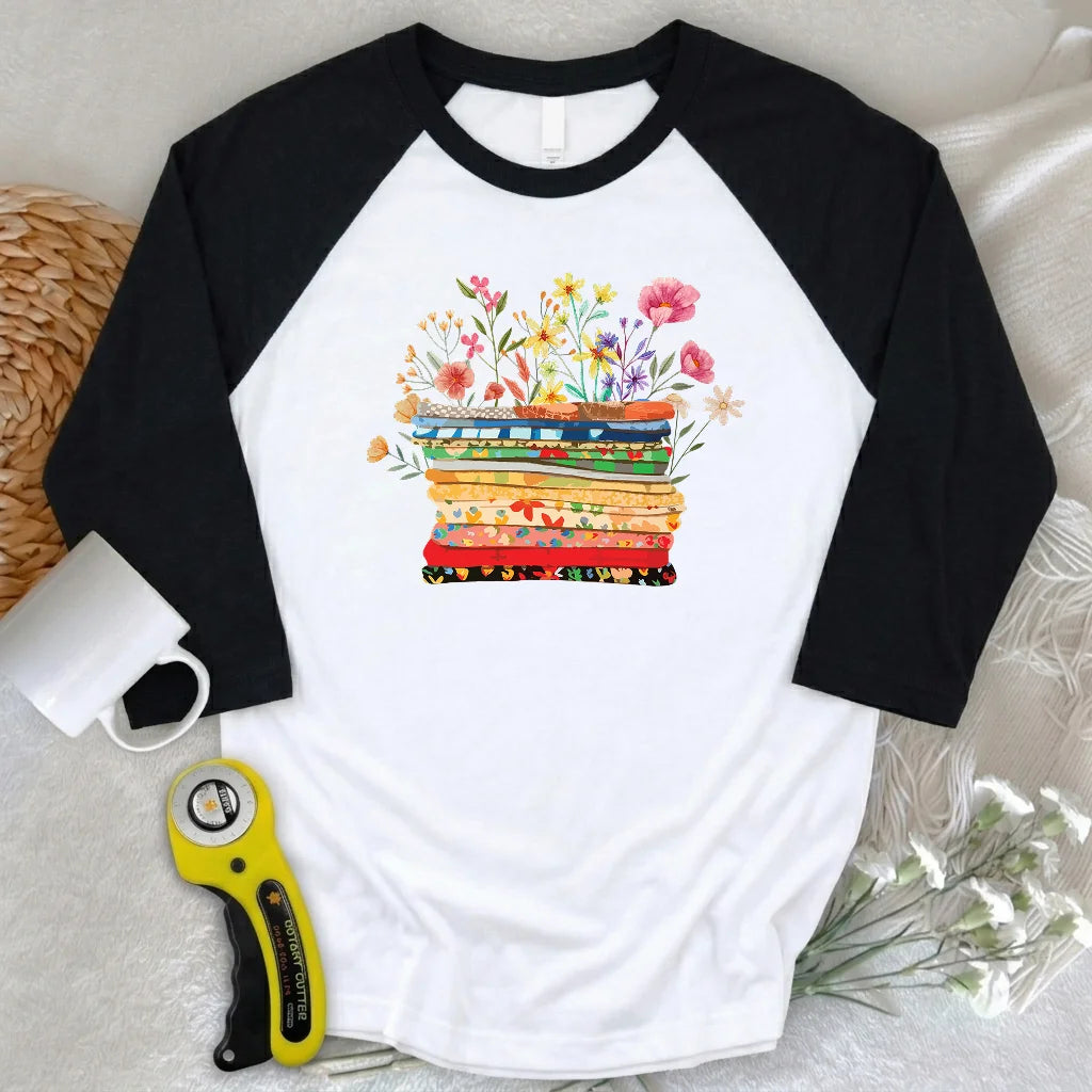 Floral Fabric 3/4 Sleeve T-shirt