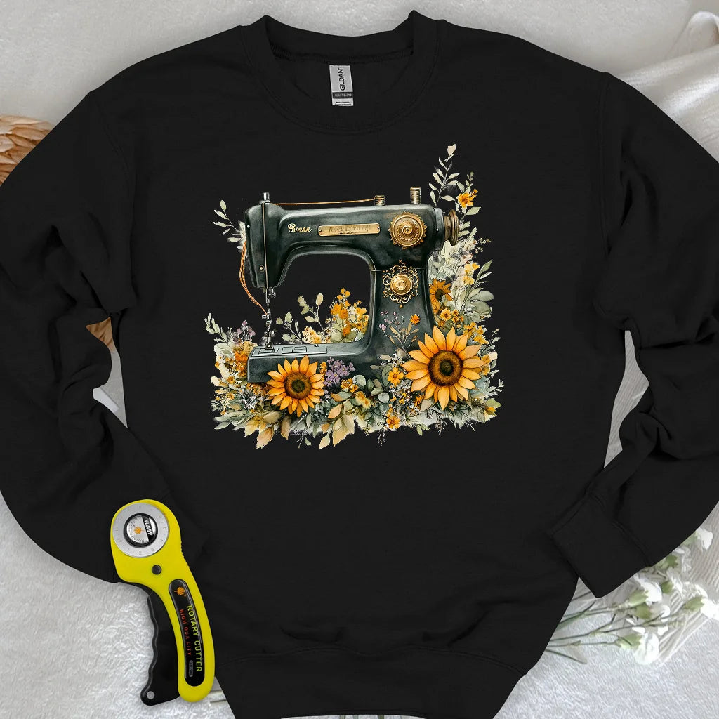Sweat-shirt machine à coudre fleuri
