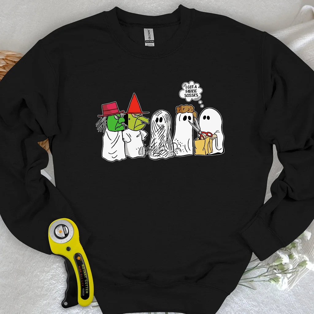J'ai un pull molletonné ciseaux en tissu.