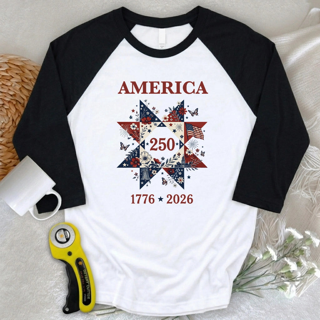 Liberty In Bloom Quilt 3/4 Sleeve T-shirt