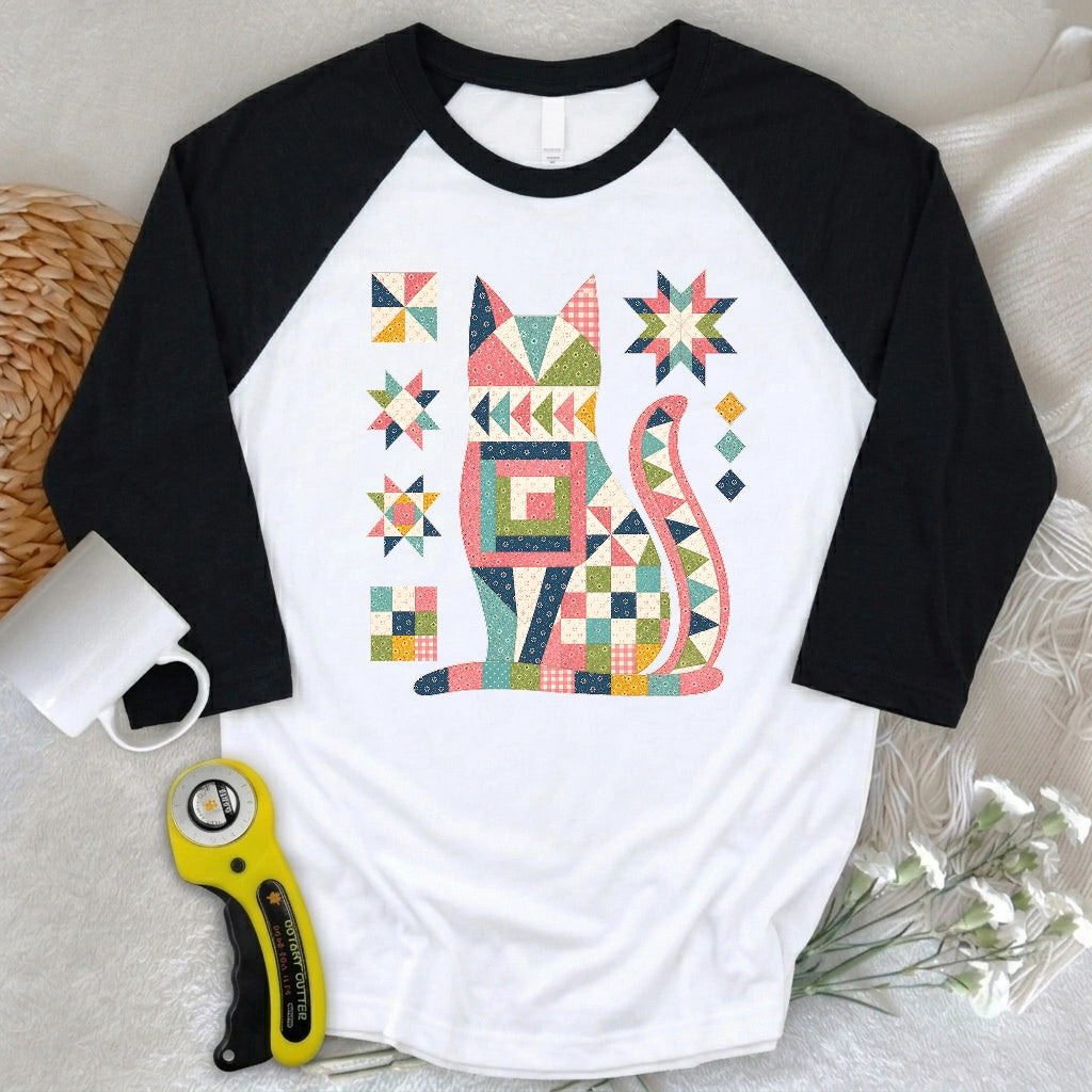 Patchwork Cat 3/4 Sleeve T-shirt