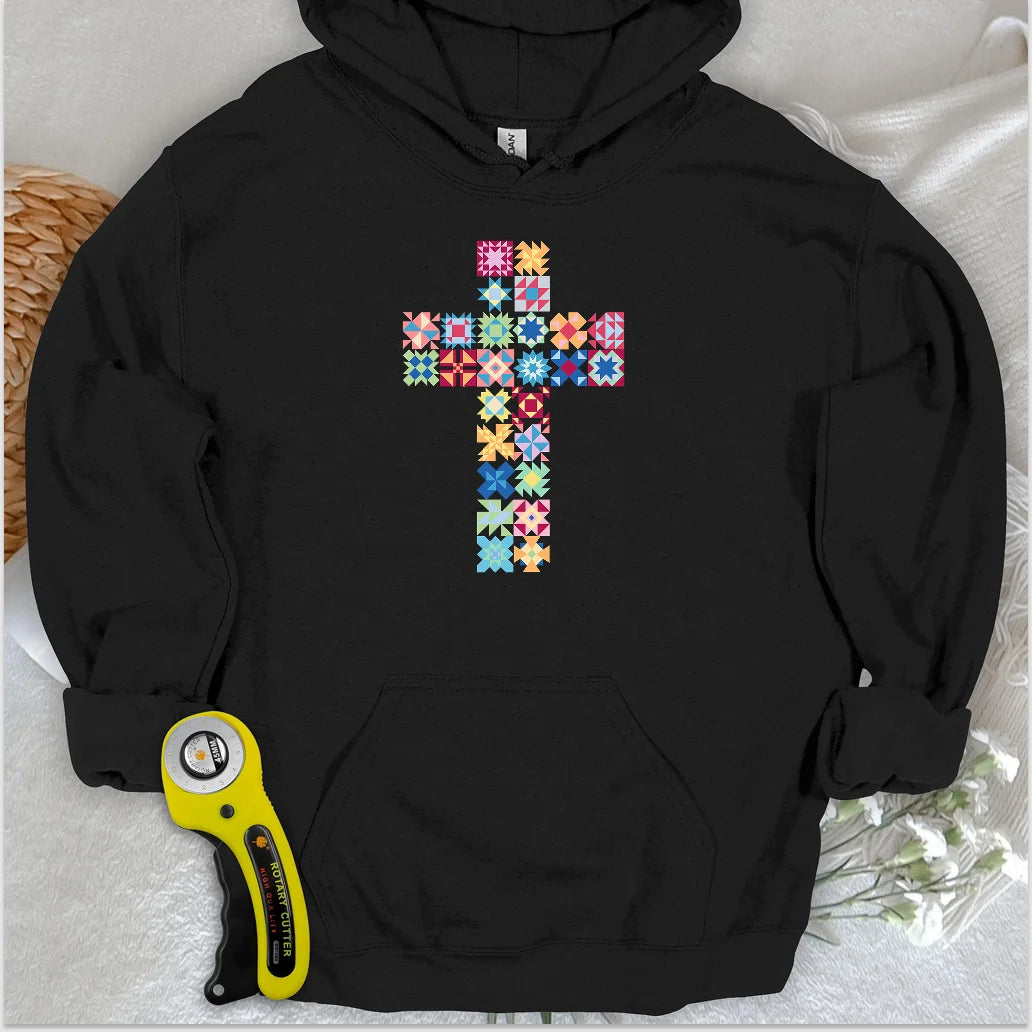 Patchwork Faith Cross Hoodie