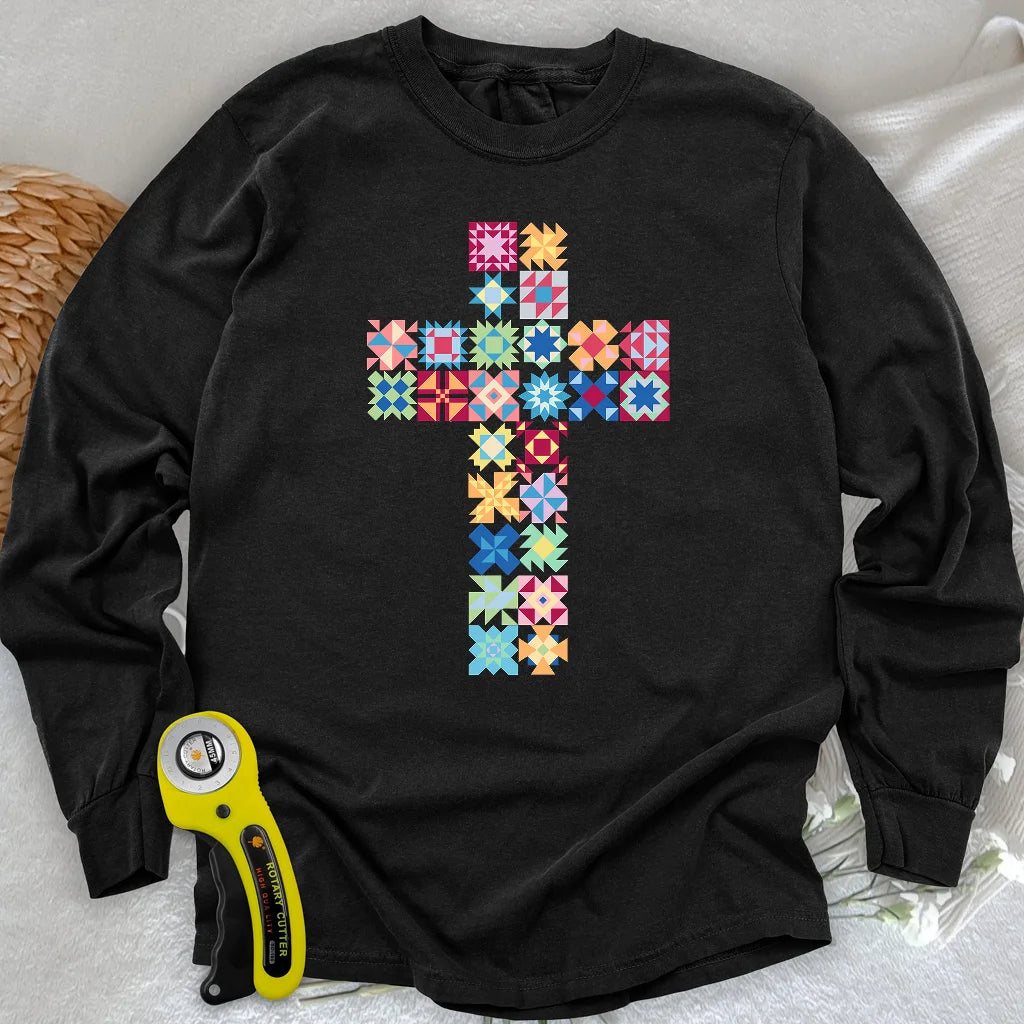 Patchwork Faith Cross Long Sleeve T-shirt