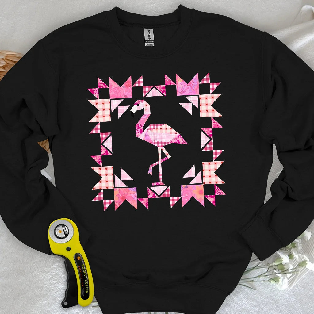 Sweat-shirt panneau patchwork flamant rose