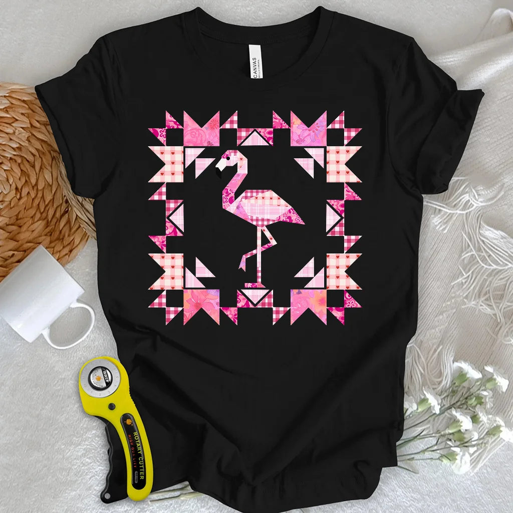 T-shirt à empiècements patchwork Flamant rose