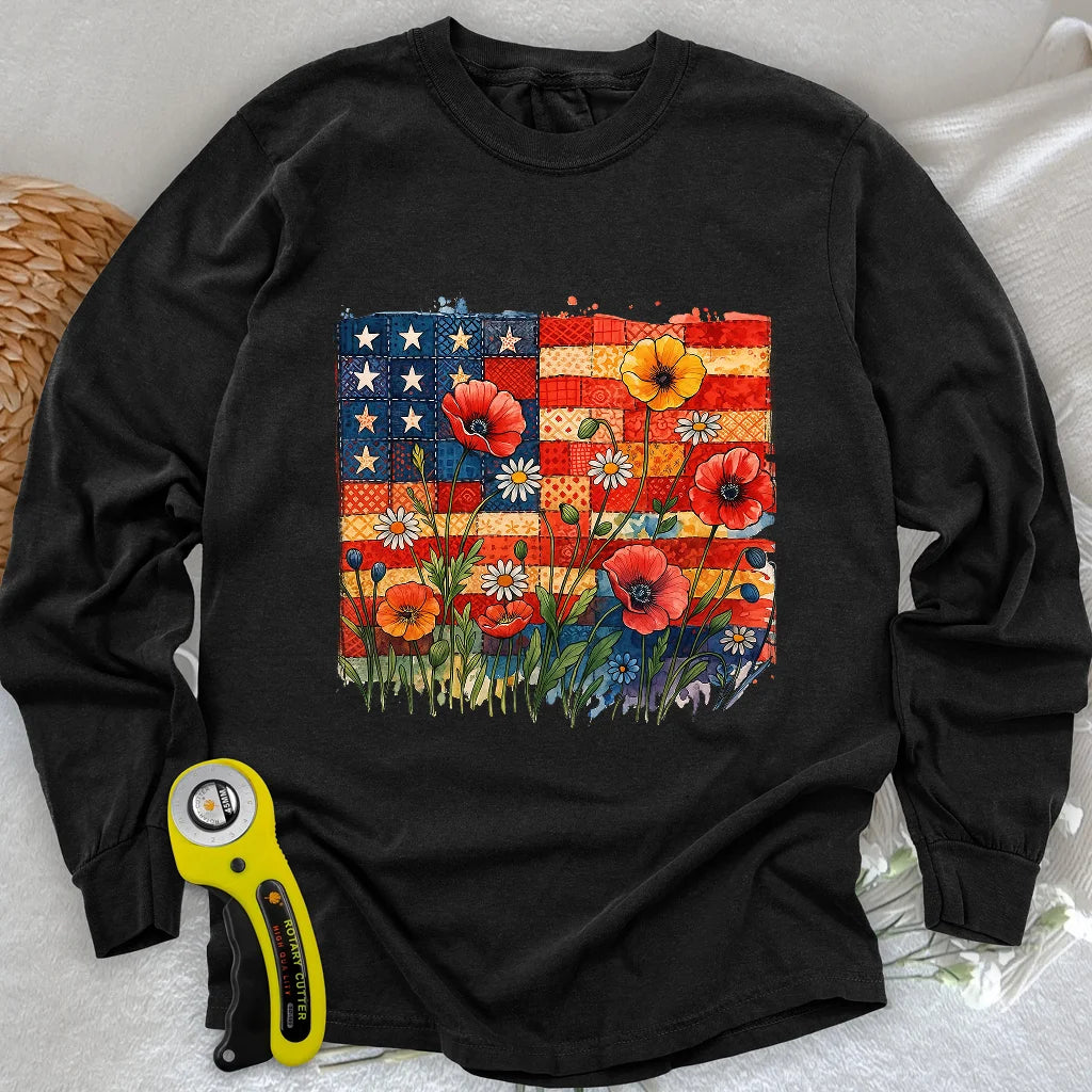 T-shirt à manches longues motif floral patchwork
