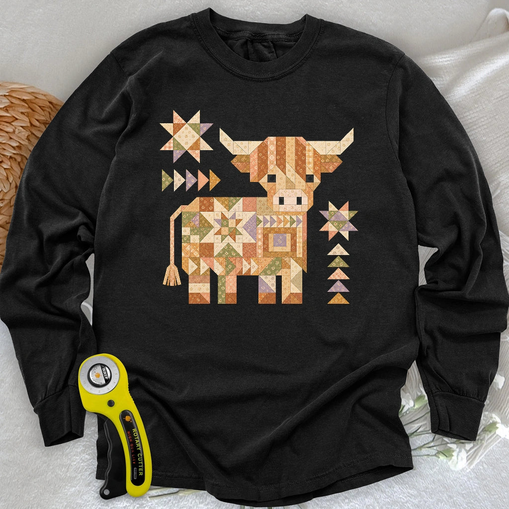Patchwork Highland Cow Long Sleeve T-shirt