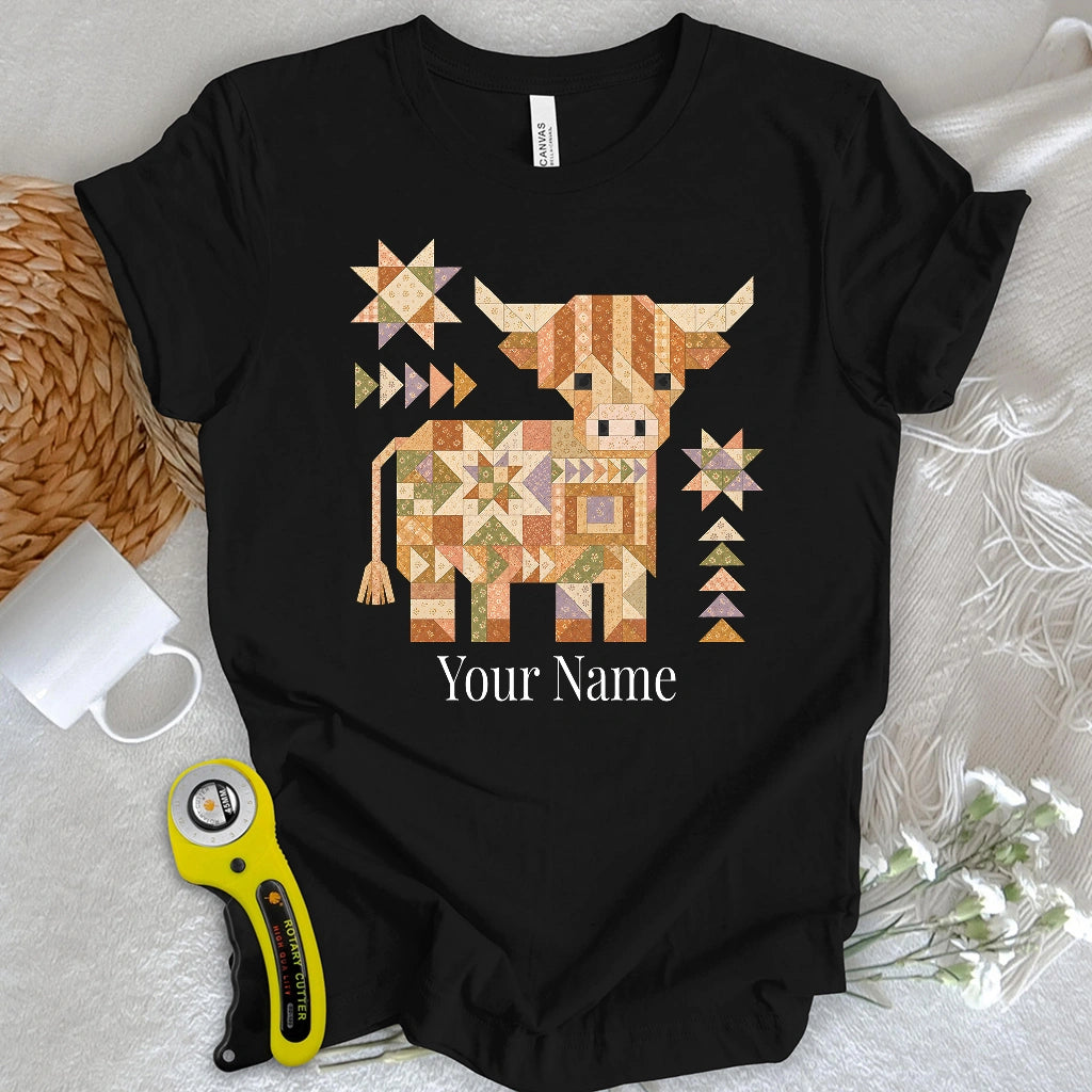 "Custom Name" Patchwork Highland Cow T-shirt