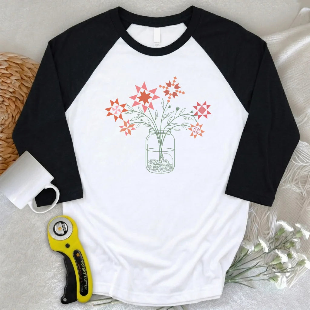 Patchwork Posy Jar 3/4 Sleeve T-shirt