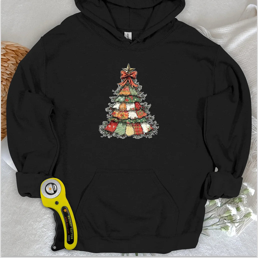 Sweat à capuche Sapin de Noël effet patchwork