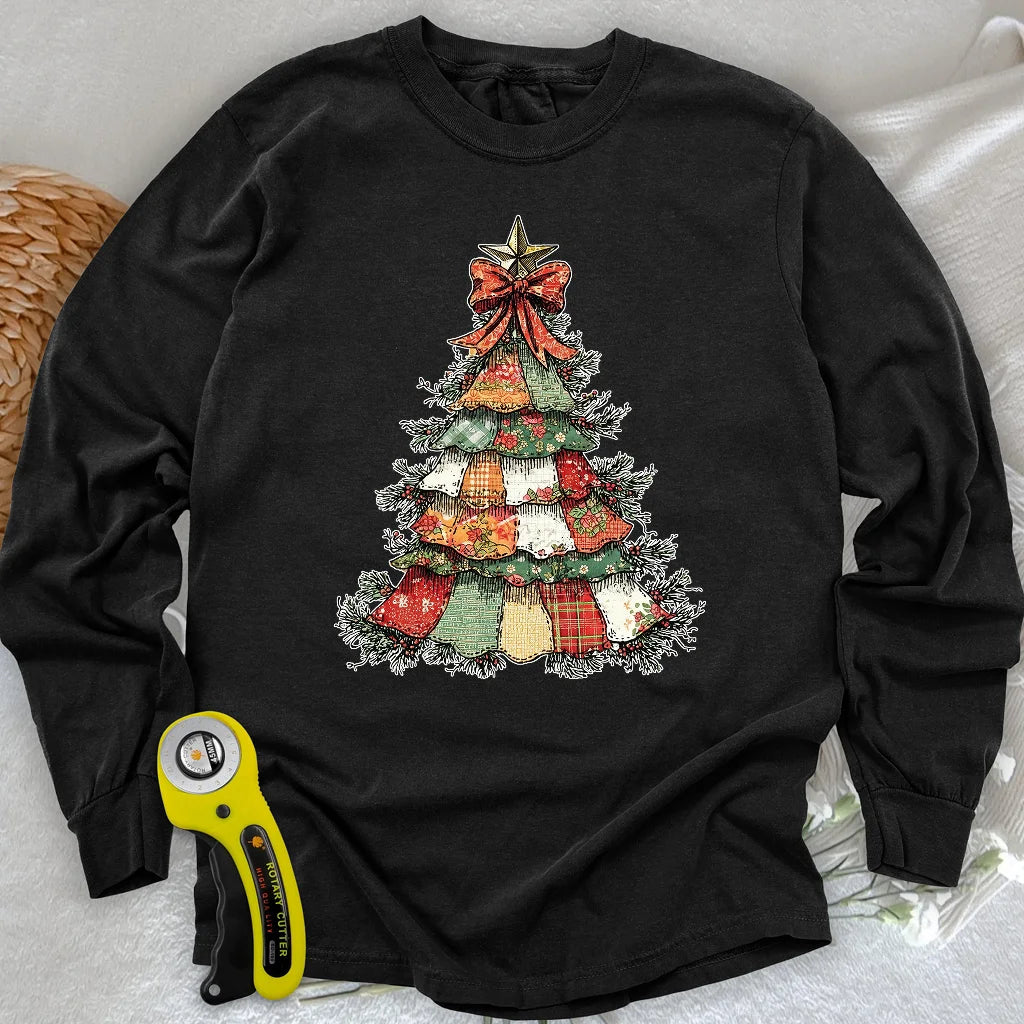 Patchwork Weihnachtsbaum Langarmshirt