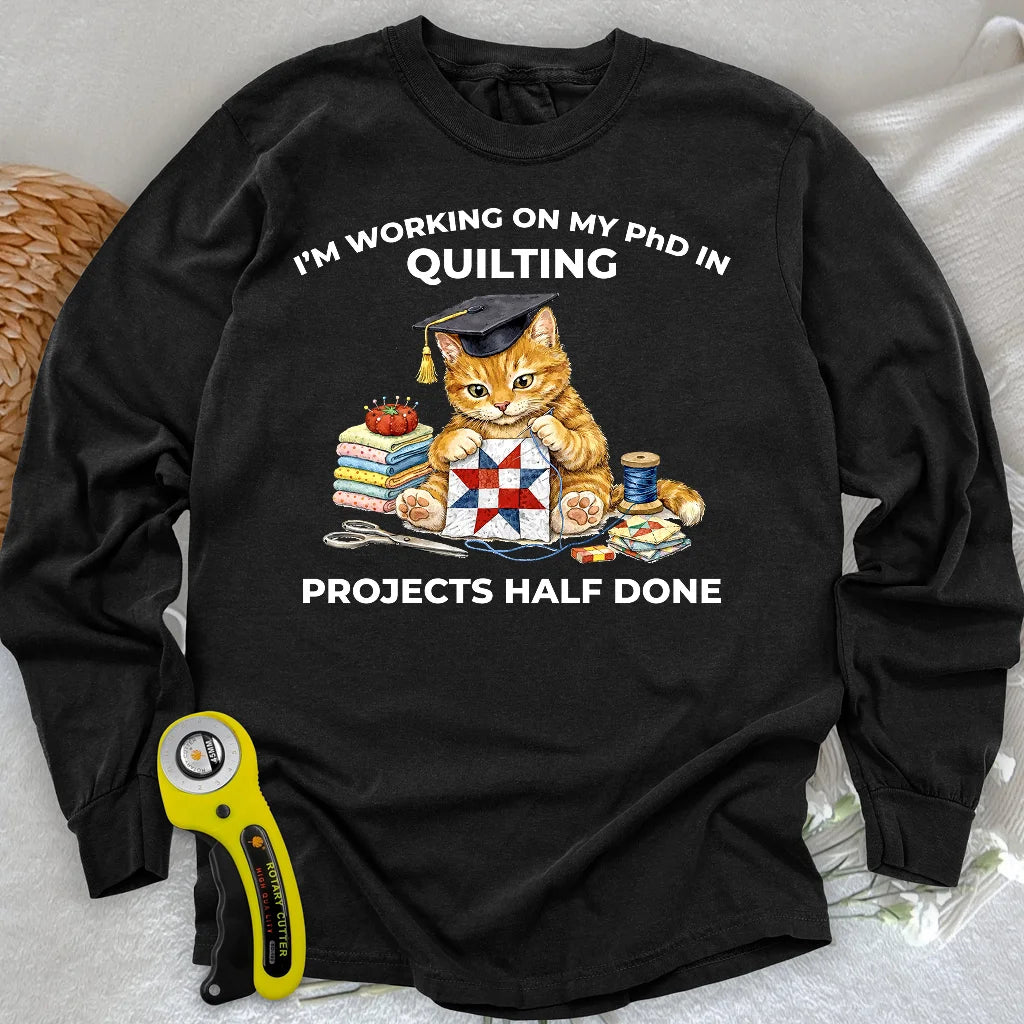 PhD in Quilting Langarm-T-Shirt