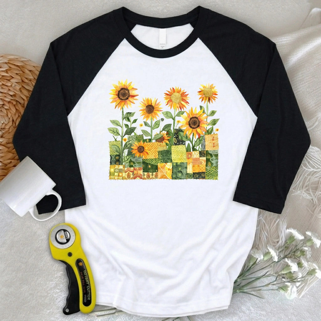 Quilted Sunflower Field 3/4 Sleeve T-shirt