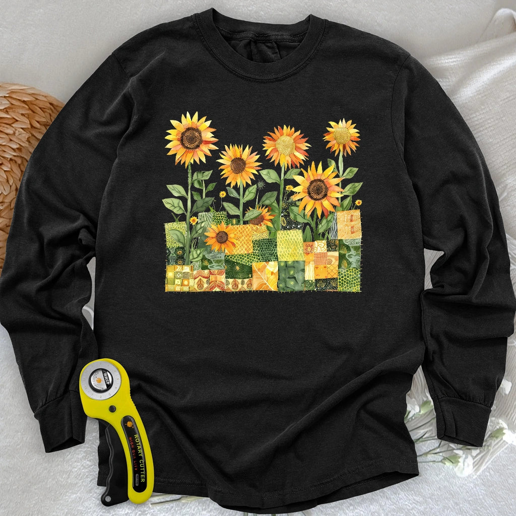 Quilted Sunflower Field Long Sleeve T-shirt