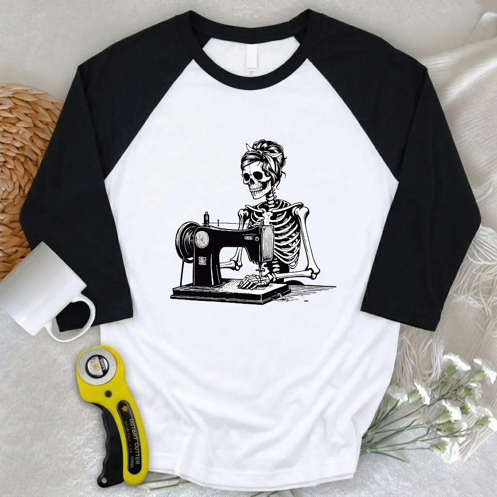 Quilting Skeleton 3/4 Sleeve T-shirt
