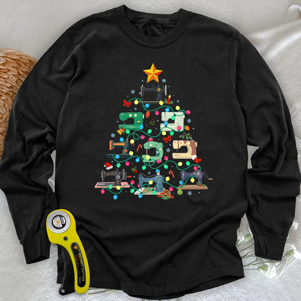 T-shirt à manches longues motif sapin de Noël cousu