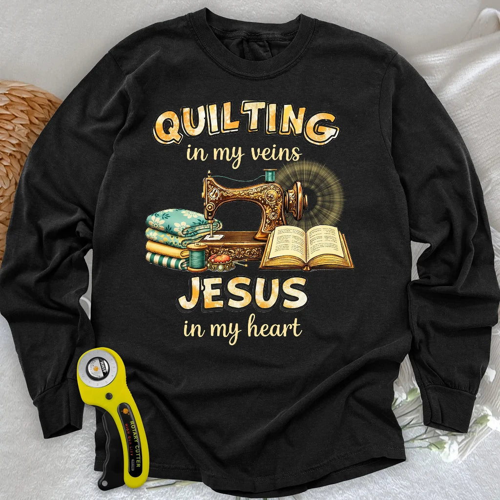 Genäht mit Jesus Langarm-T-Shirt