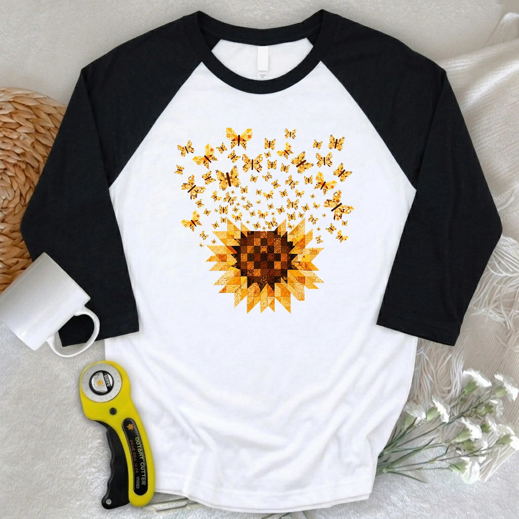 Sunflower Magic Quilt Bloom 3/4 Sleeve T-shirt
