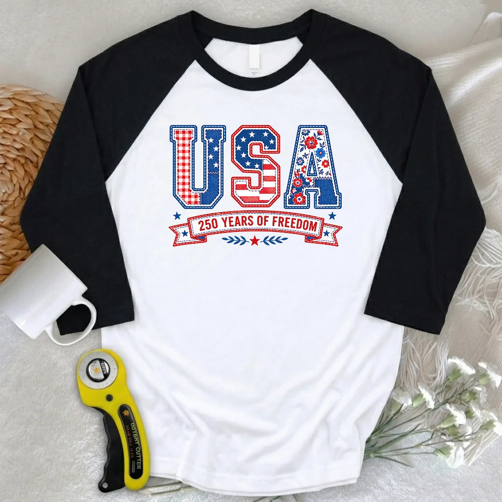USA Patchwork Freedom 3/4 Sleeve T-shirt