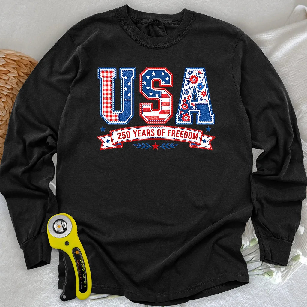 USA Patchwork Freedom Long Sleeve T-shirt