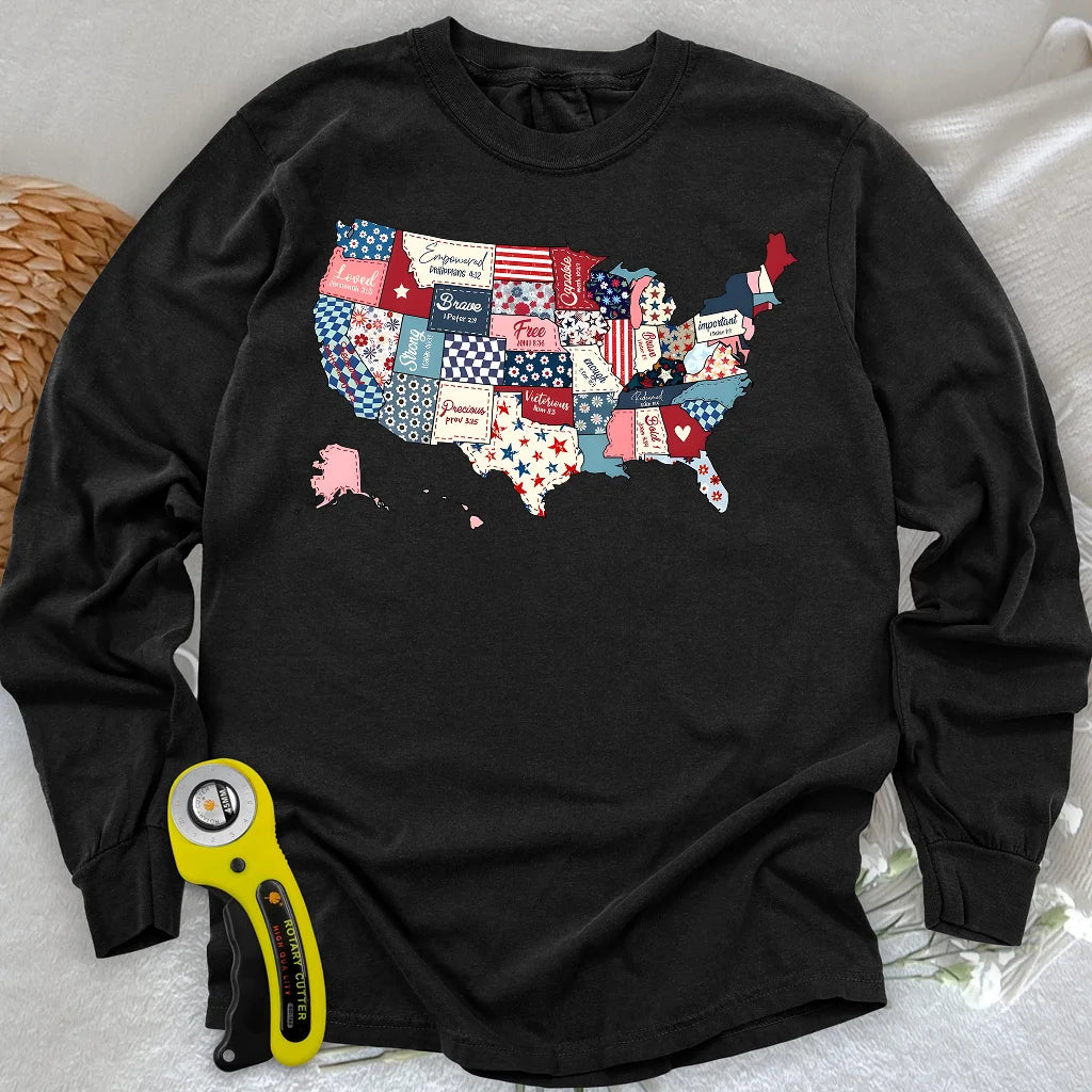 USA Quilt Map Long Sleeve T-shirt