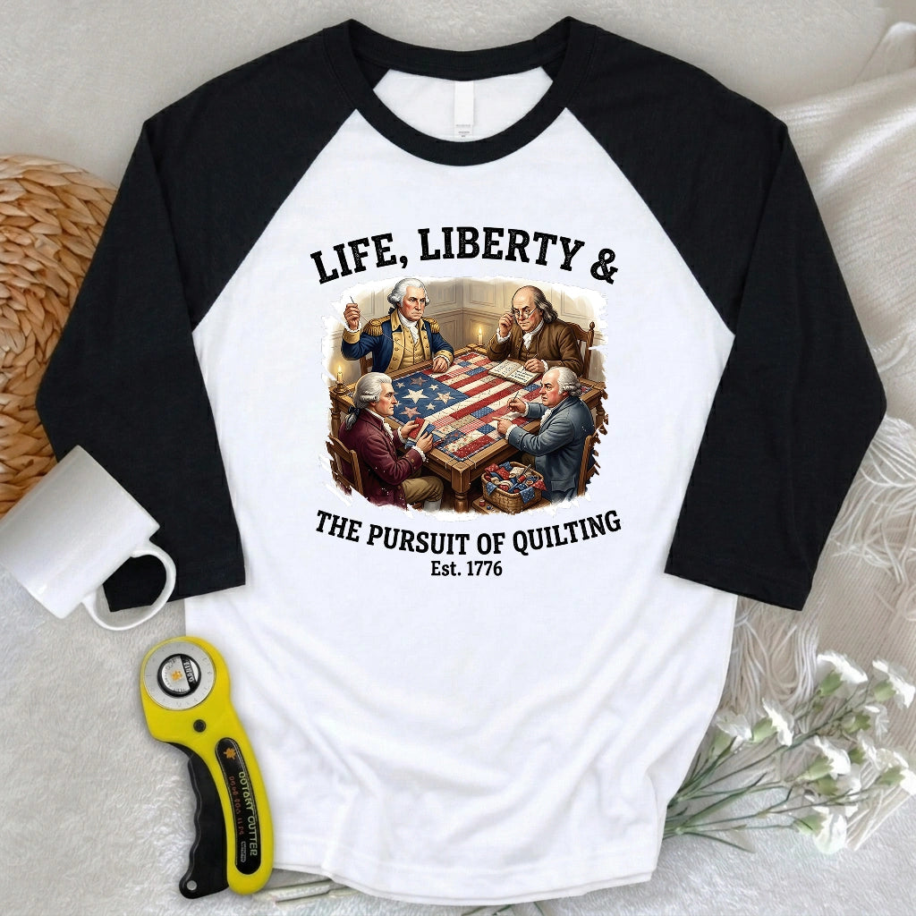 United We Quilt 1776 3/4 Sleeve T-shirt
