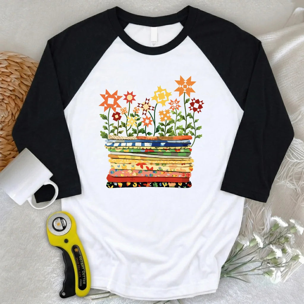 Where Quilts Bloom 3/4 Sleeve T-shirt