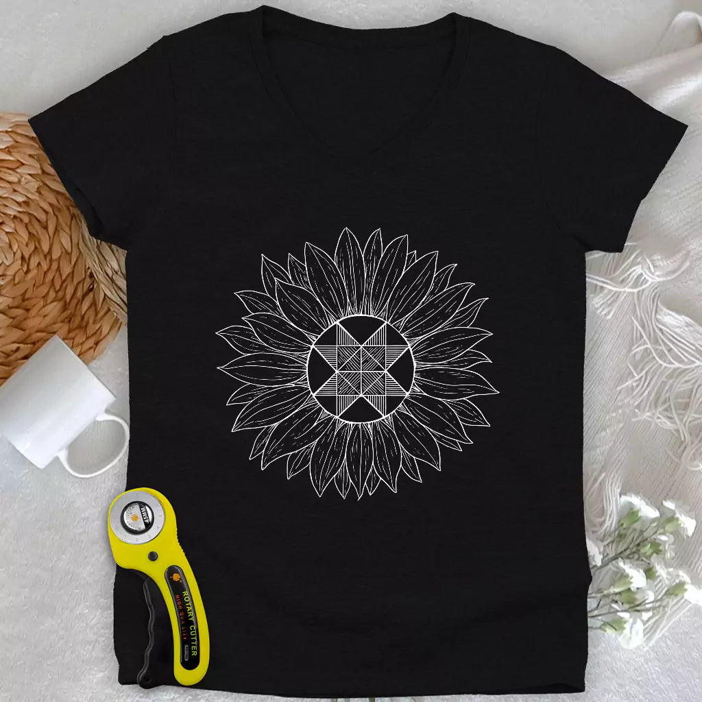 Block Sunflower Lady V-neck