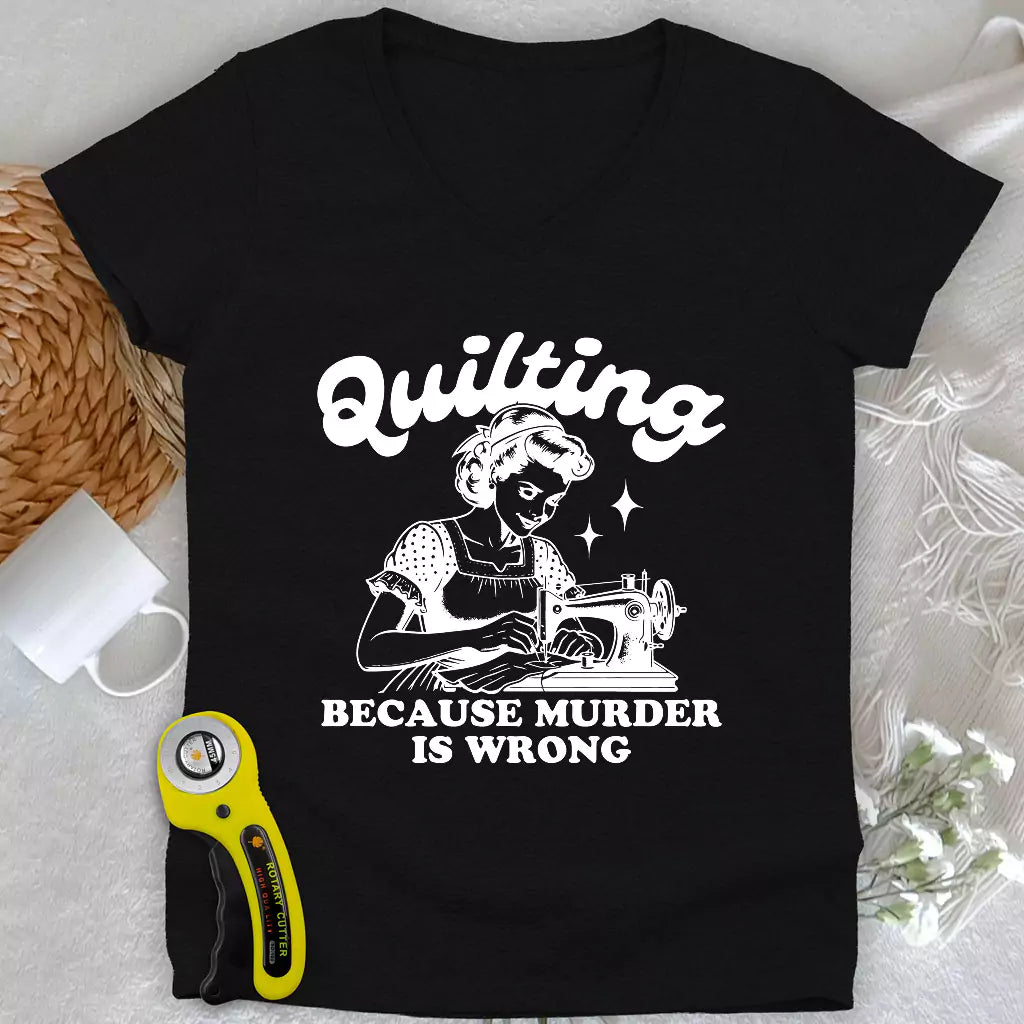 Quilting Not Murder Lady V-neck