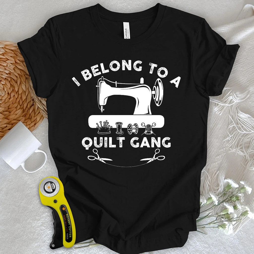 In a quilt gang T-shirt