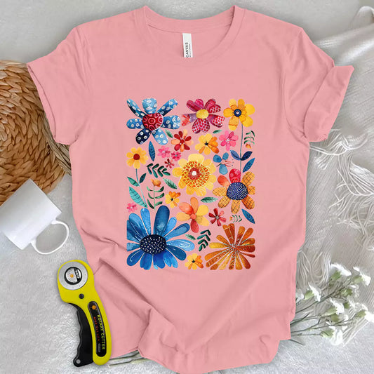Boho Quilting Flowers T-Shirt