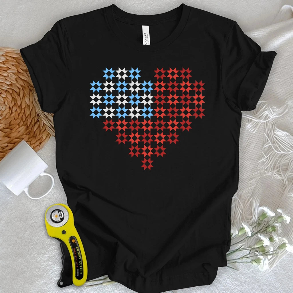 Patriotic Star Block Heart T-shirt