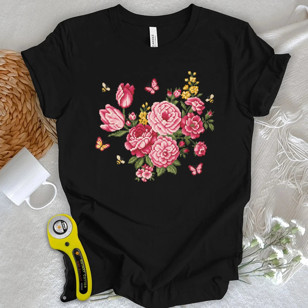 Cross Stitch Floral T-shirt