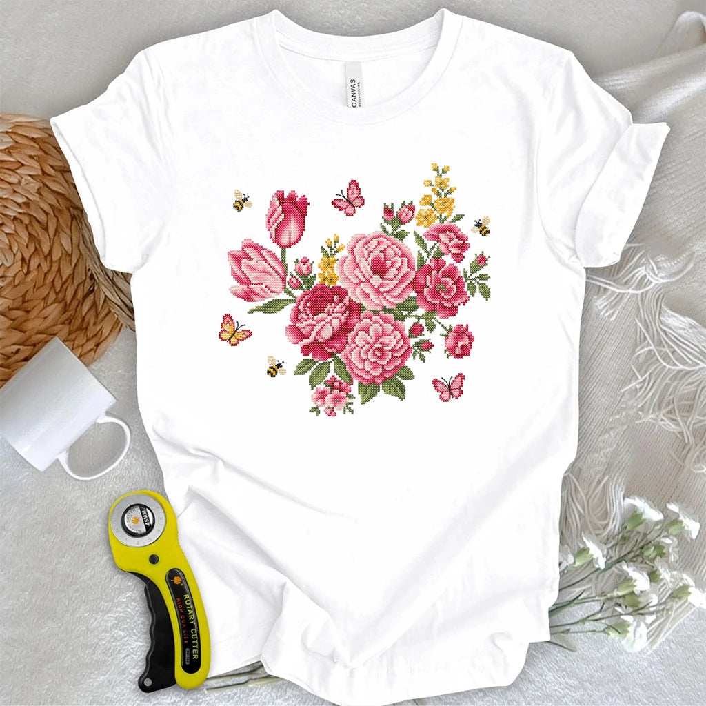 Cross Stitch Floral T-shirt