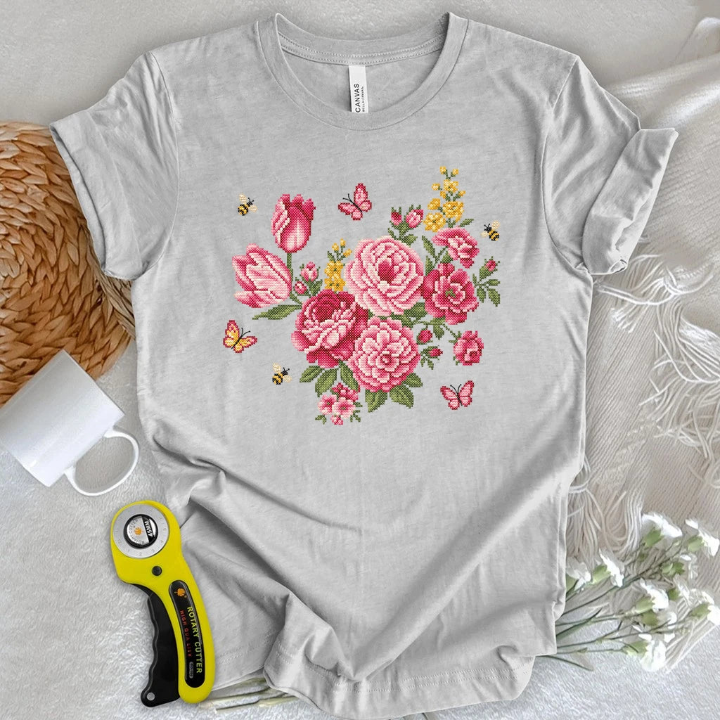 Cross Stitch Floral T-shirt