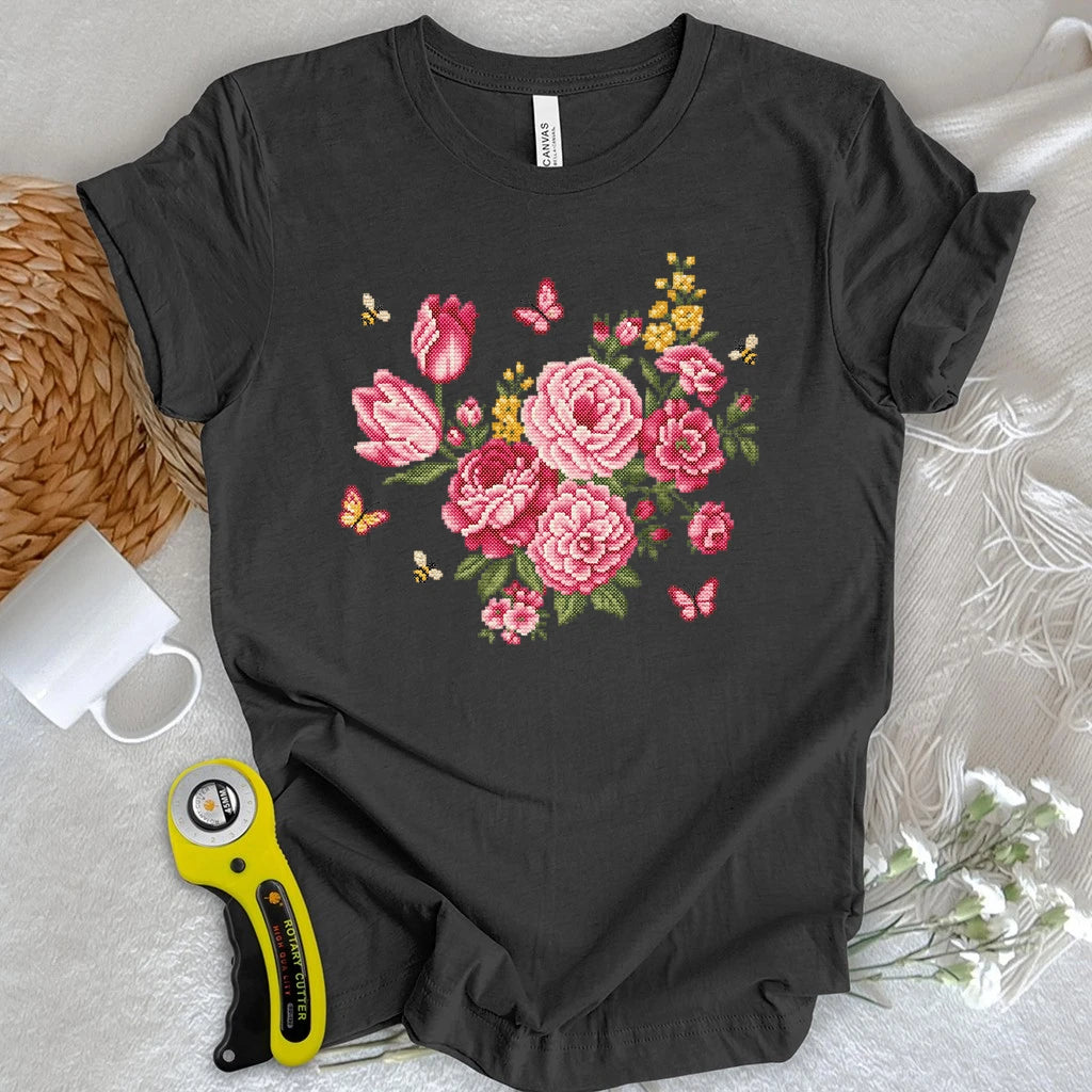 Cross Stitch Floral T-shirt