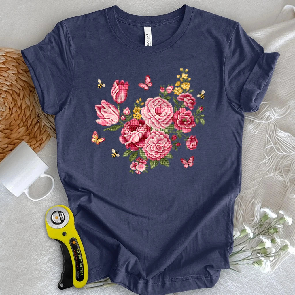 Cross Stitch Floral T-shirt