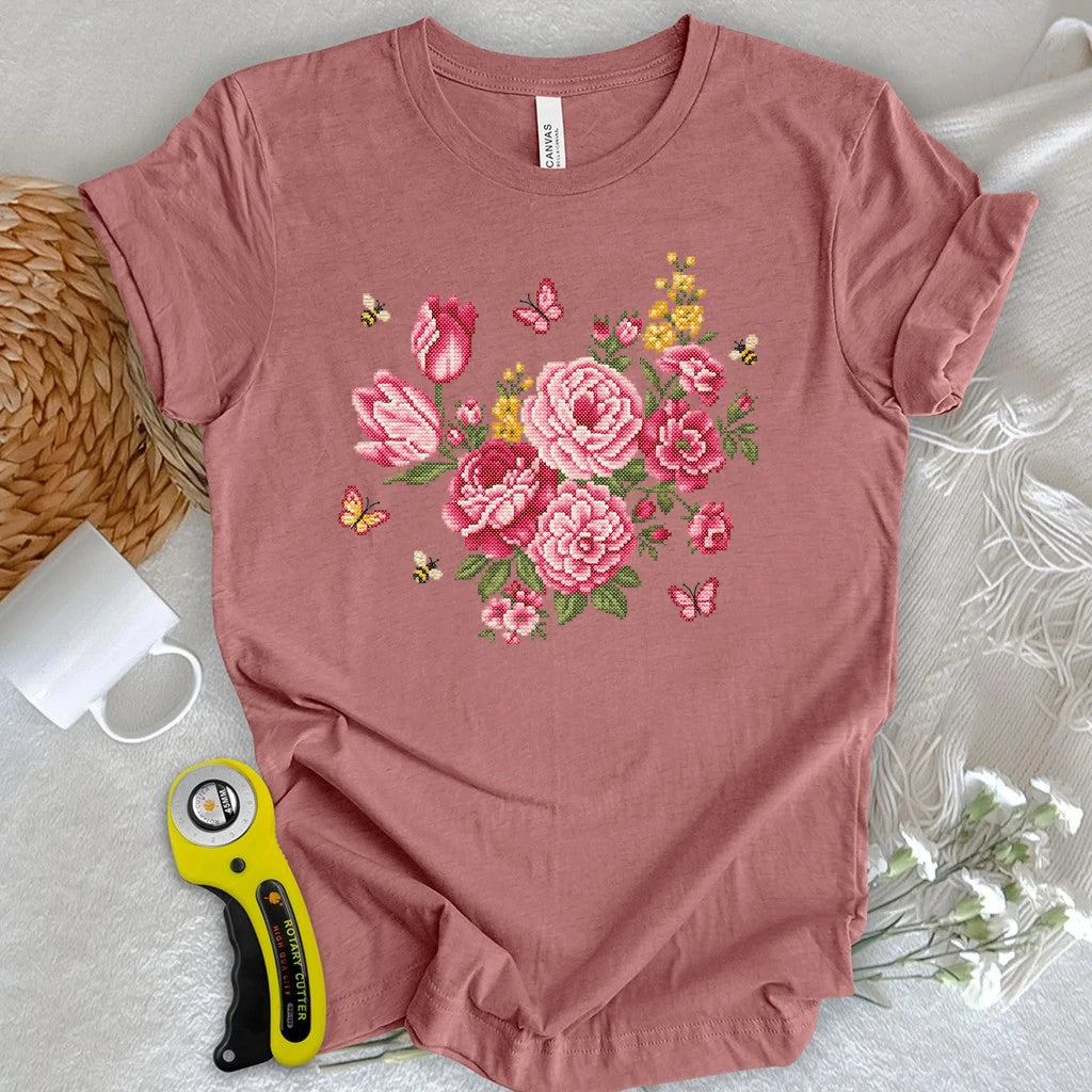 Cross Stitch Floral T-shirt