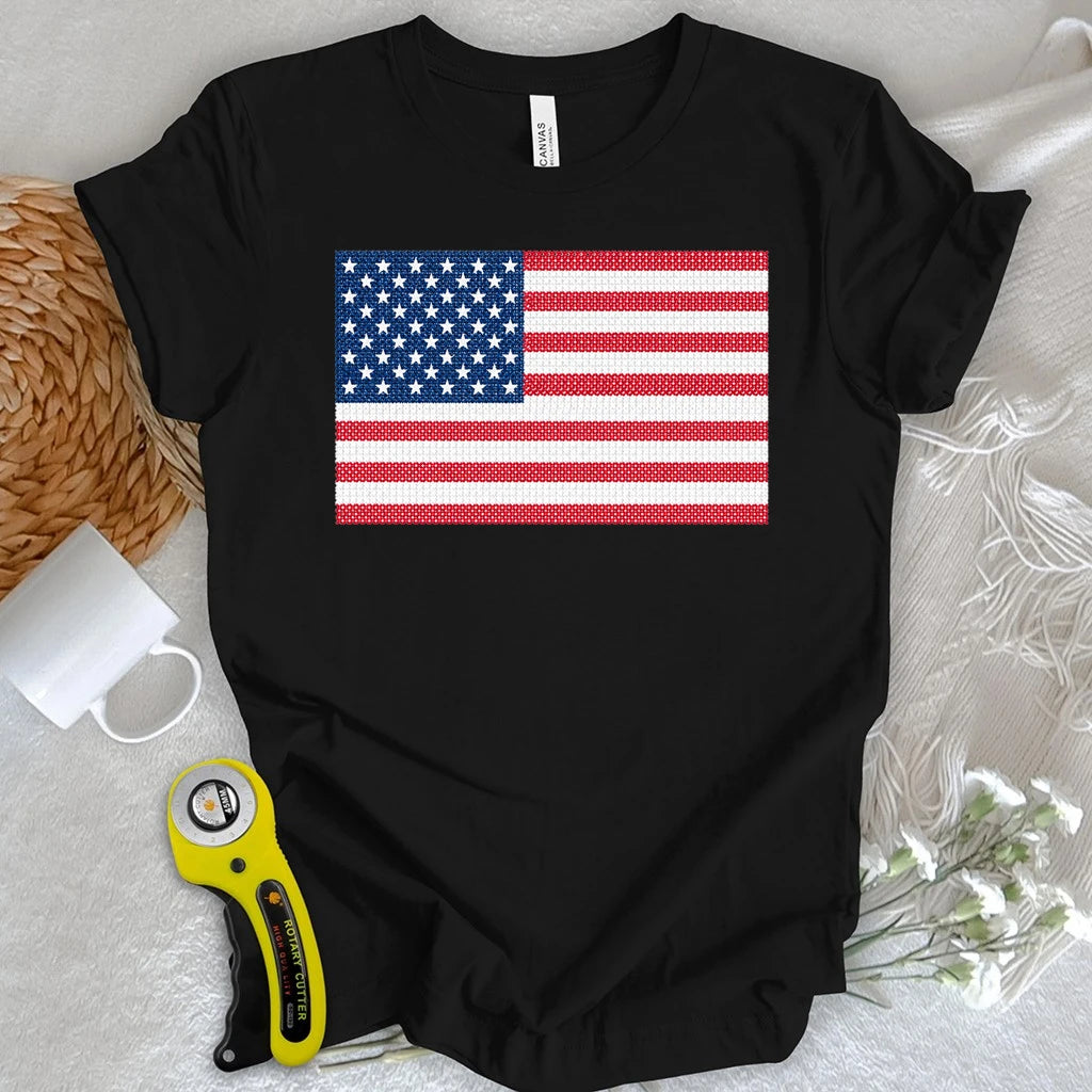 America Cross Stich Flag T-shirt