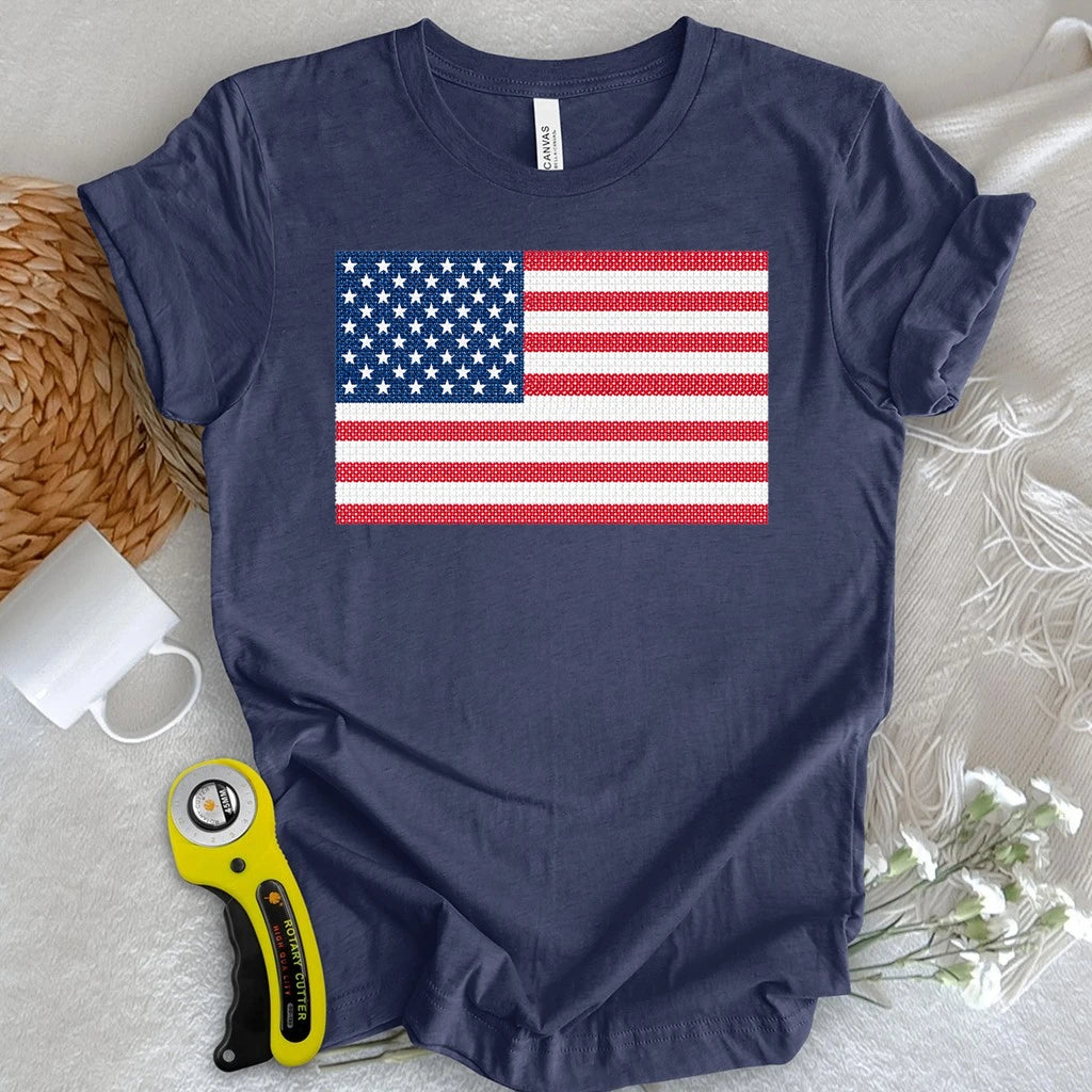 America Cross Stich Flag T-shirt