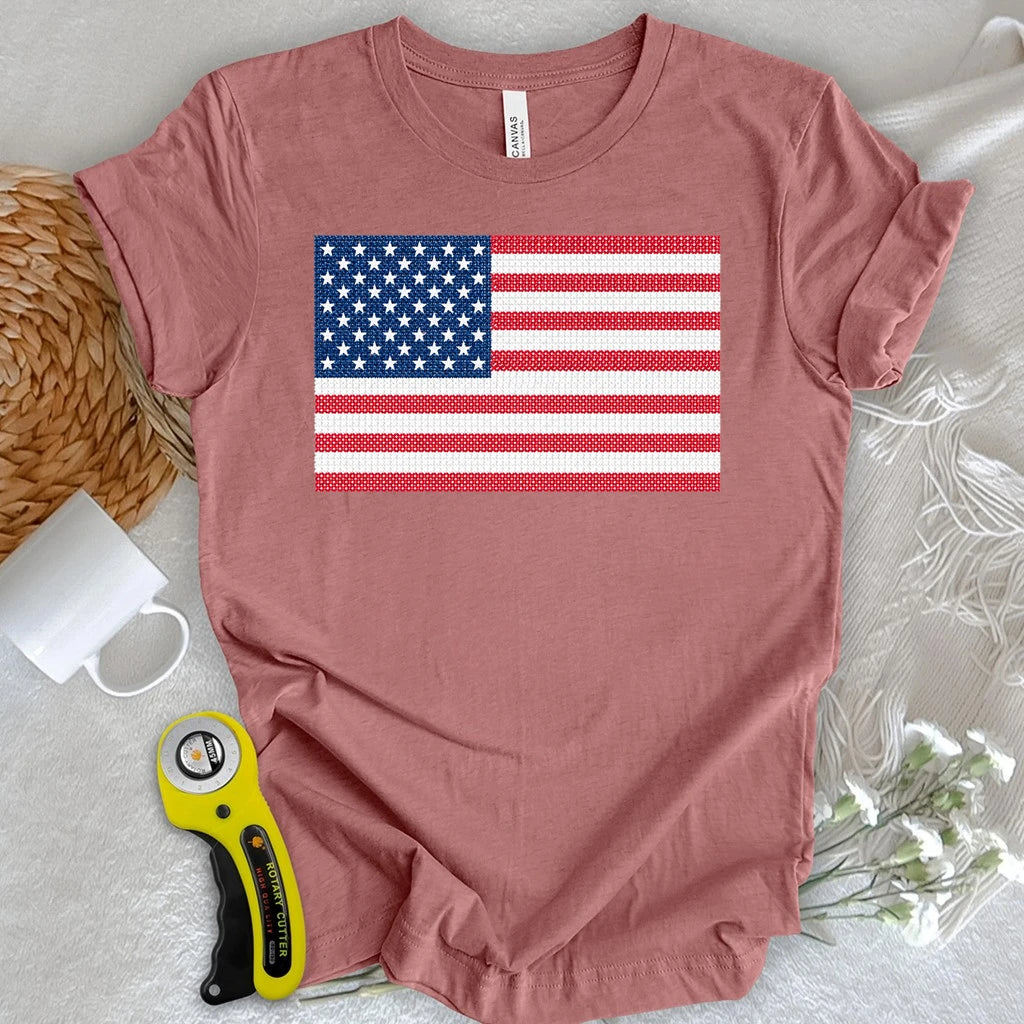 America Cross Stich Flag T-shirt