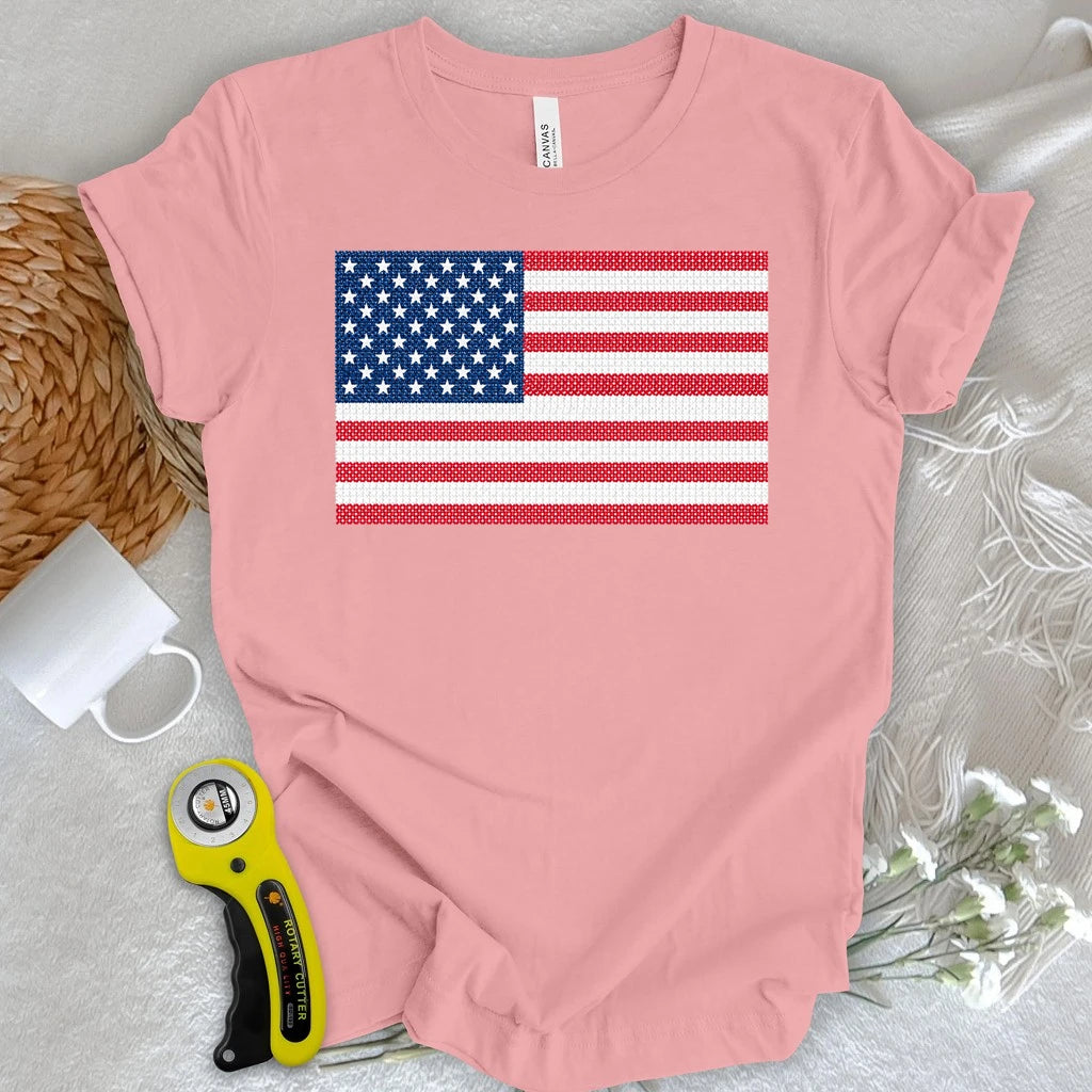 America Cross Stich Flag T-shirt