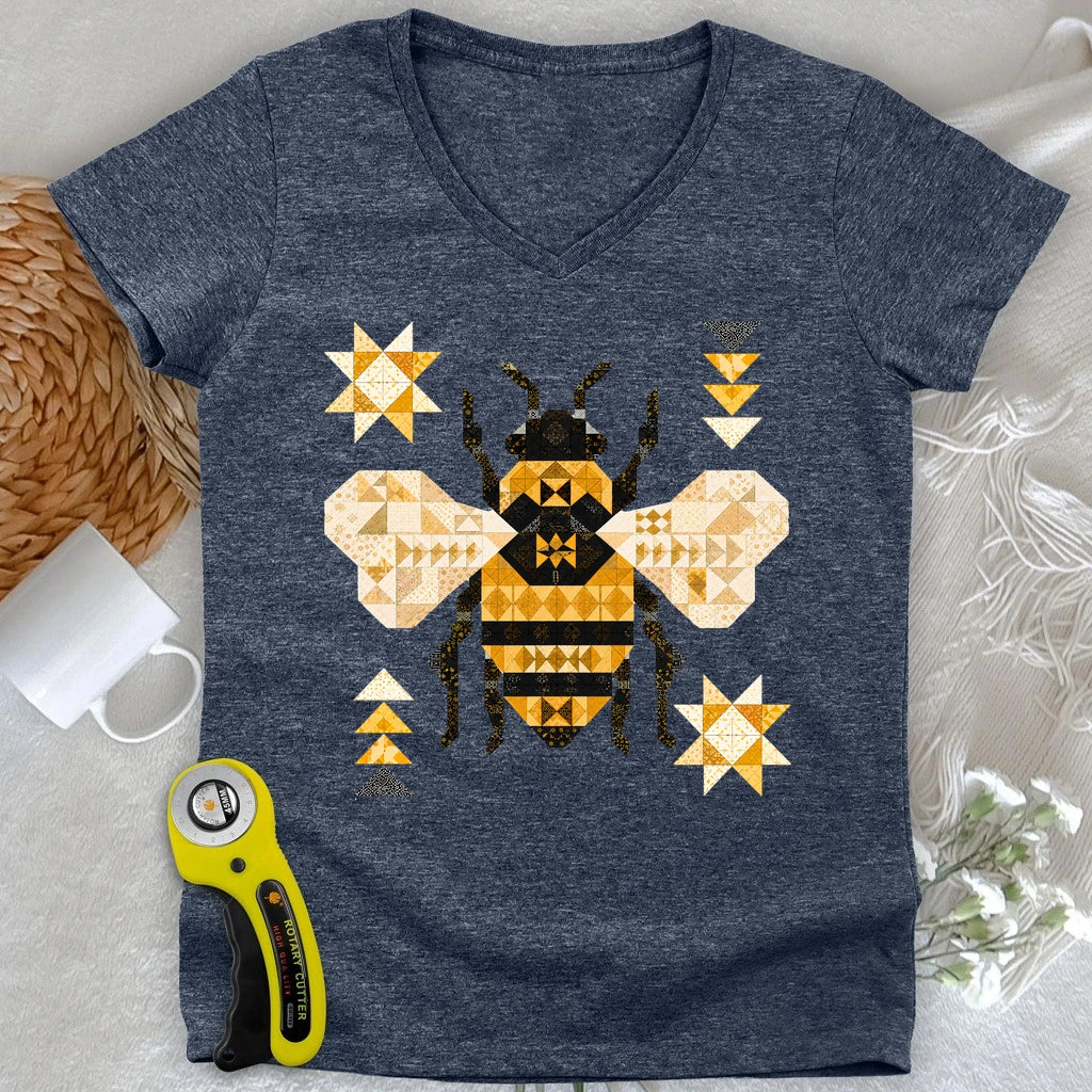 Patchwork Bee Lady V-neck