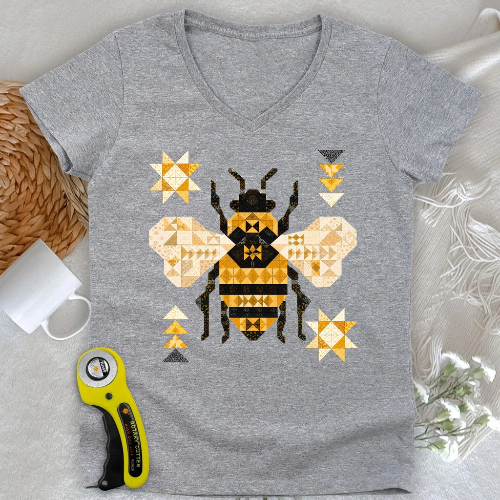 Patchwork Bee Lady V-neck