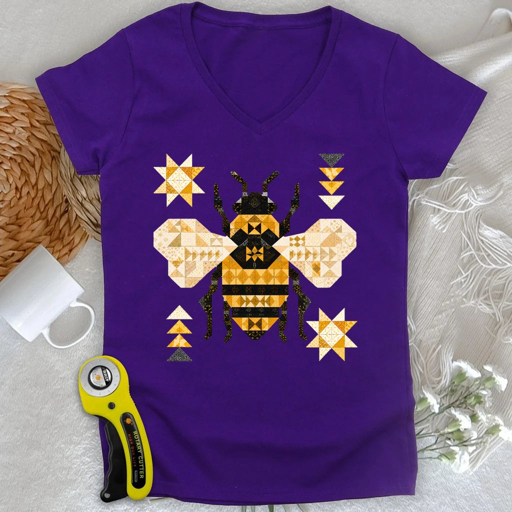Patchwork Bee Lady V-neck