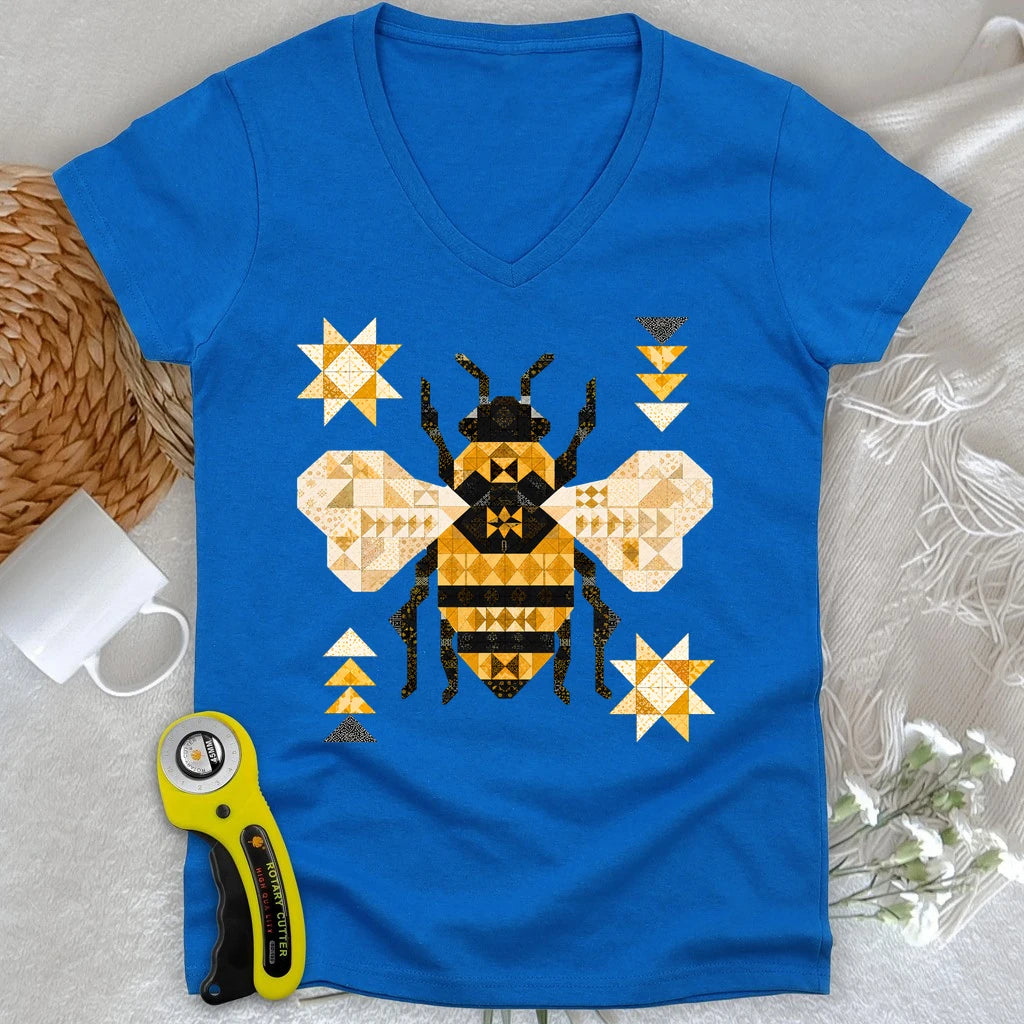 Patchwork Bee Lady V-neck