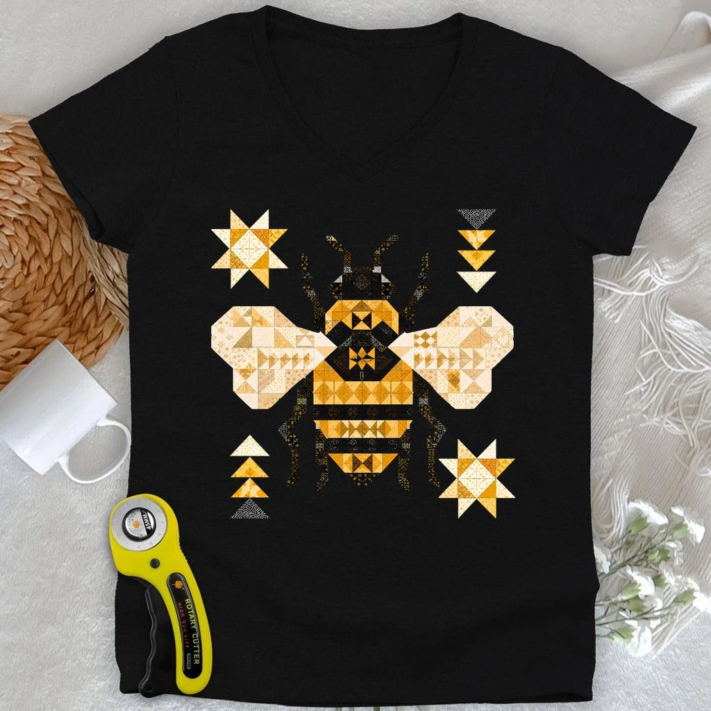 Patchwork Bee Lady V-neck