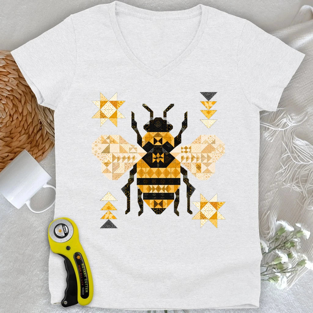 Patchwork Bee Lady V-neck