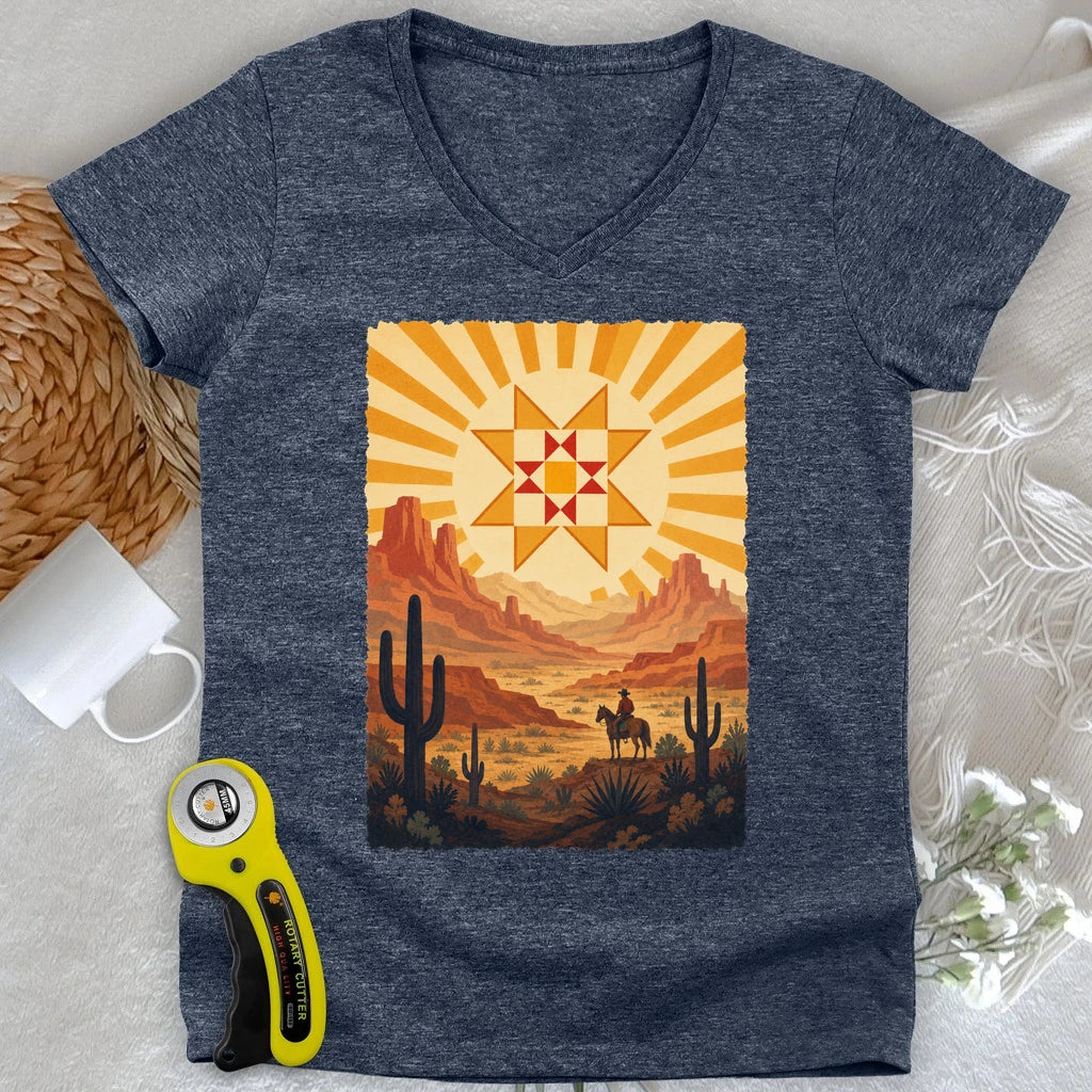Western Cowboy Quilt Star Lady V-neck